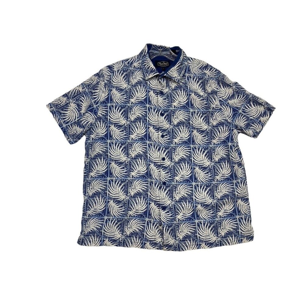 *Nat Nast Tropical Print Mens Shirt Size Lg Blue Hawaiian Button Short Sleeve